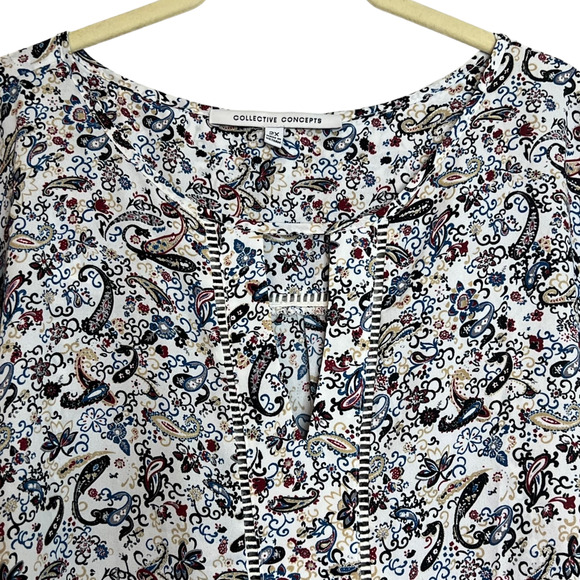 Collective Concepts Womens Tunic Blouse Size 2X White Multicolor Paisley Floral - Picture 2 of 5